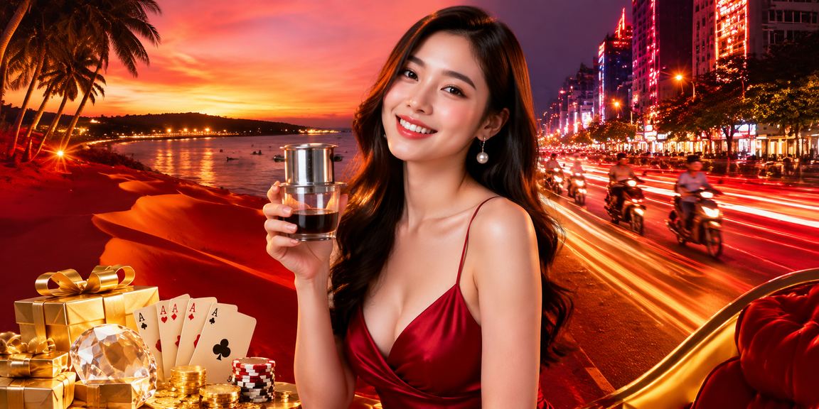 Cảnh thưởng thức cà phê tại Mũi Né trong khi trải nghiệm dịch vụ cá cược trực tuyến của 6720